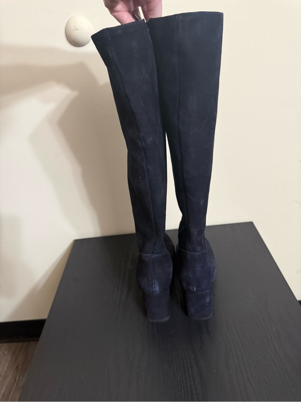 Aquatalia Boots Navy Suede Stretch Rhumba Tall Knee High Leather Fitted Size 9.5 - Picture 5 of 8